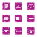 Scholarly icons set, grunge style Royalty Free Stock Photo