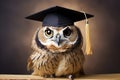 Scholarly owl with glasses in graduation hat, symbol of wisdom and academic excellence