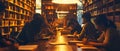 Scholarly Pursuits: Students Engaged in Focused Study within a Classic Library Setting Royalty Free Stock Photo