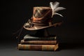 Scholarly Student hat on book. Generate Ai