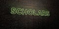 SCHOLARS -Realistic Neon Sign on Brick Wall background - 3D rendered royalty free stock image