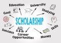 Scholarship Concept. Chart with keywords and icons on gray background Royalty Free Stock Photo