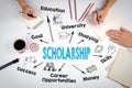 Scholarship Concept. Chart with keywords and icons. The meeting at the white office table Royalty Free Stock Photo