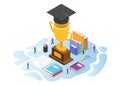 Scholarship concept with modern isometric or 3d style Royalty Free Stock Photo