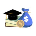 Scholarship concept, money and books for college education