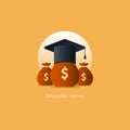 Scholarship grant money, education fee icon, payment cost