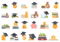 Scholarship icons set cartoon vector. Student degree