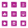 Scholarship icons set, grunge style