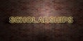 SCHOLARSHIPS - fluorescent Neon tube Sign on brickwork - Front view - 3D rendered royalty free stock picture Royalty Free Stock Photo