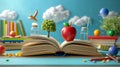 Scholastic Still Life with Globe, Books, and Apple. Generative ai