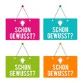 Schon gewusst TÃÂ¼rschilder mit Icon. Eps10 Vector. Royalty Free Stock Photo