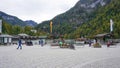 Schonau am Konigssee, Germany - October 22, 2023: People going at tourist centre of Konigsee with hotels and shops Royalty Free Stock Photo