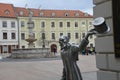 Schone Naci Statue an Main square in background, Bratislava Royalty Free Stock Photo
