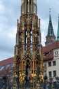 Schoner Brunnen fountain Located on the Hauptmarkt square in Nuremberg, Germany