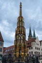 Schoner Brunnen fountain Located on the Hauptmarkt square in Nuremberg, Germany