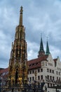 Schoner Brunnen fountain Located on the Hauptmarkt square in Nuremberg, Germany