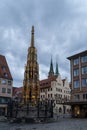 Schoner Brunnen fountain Located on the Hauptmarkt square in Nuremberg, Germany