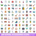 100 school accessories icons set, cartoon style Royalty Free Stock Photo