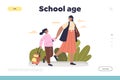 School age concept of landing page with mother taking kid girl to school class Royalty Free Stock Photo