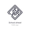 school ahead outline icon. isolated line vector illustration from traffic sign collection. editable thin stroke school ahead icon Royalty Free Stock Photo