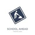 school ahead sign icon. Trendy flat vector school ahead sign icon on white background from traffic sign collection Royalty Free Stock Photo