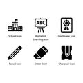 School, Alphabet Learning, Certificate, Pencil, Eraser, Sharpner, icon Royalty Free Stock Photo