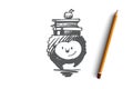 School, animal, hedgehog, book, apple concept. Hand drawn isolated vector.