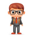 School Backpack Boy Suit Tie Child Cartoon Icon Education Character 3d Realistic Design Vector Illustrator