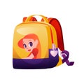 School backpack with cartoon character for girl Royalty Free Stock Photo