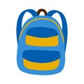 School backpack in Doodle style. Schoolboy`s satchel with pockets. Hand drawn and Isolated on a white background. Color