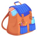 School backpack full of supplies. Kid bag cartoon icon