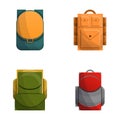 School backpack icons set cartoon vector. School bag