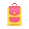 School backpack schoolbag pink yellow design front view realistic 3d icon vector illustration