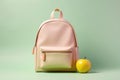 School backpack on seamless teal background, with copy space. Back to school.