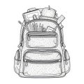 School backpack with supplies isolated on white background Royalty Free Stock Photo
