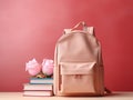 School backpack and textbooks on a background Royalty Free Stock Photo