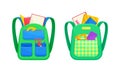 School backpacks set. School bags full of stationery objects. Back to school concept vector illustration Royalty Free Stock Photo