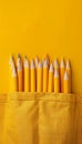 School bag essentials stationery supplies banner design for education on yellow background Royalty Free Stock Photo