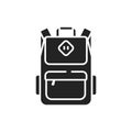 School bag glyph black icon. Urban backpack for teens and adults. School supplies. Sign for web page, mobile app, button, logo.