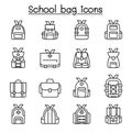 School bag icon set in thin line style Royalty Free Stock Photo