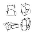 School bag set different views outline vector sketches isolated Royalty Free Stock Photo