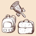 School bags and bell sketch.