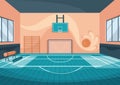 School basketball court. Cartoon gym with basketball basket and football goal or gymnastic equipment. Comfortable Royalty Free Stock Photo