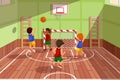 School basketball team playing game. Kids are playing, vector illustration Royalty Free Stock Photo