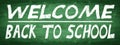 SCHOOL BEGINNING Background banner panorama - Old rustic green school board, chalkboard with handlettering: WELCOME BACK TO SCHOOL