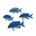 School of Blue Striped Fish Swimming Isolated on White Background Royalty Free Stock Photo