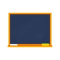 School board with chalk and sponge, chalkboard with wooden frame isolated on white background. Empty black blackboard for Royalty Free Stock Photo