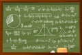 School Board With Mathematical Equations And Formulas. Hand Drawn Diagrams And Graphs For Algebra Lesson, Chalkboard Royalty Free Stock Photo