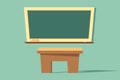 School board with a piece of chalk. Teacher`s desk. Vector illustration design. Back to school concept. Cartoon style Royalty Free Stock Photo