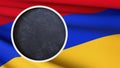 School board with place for text or logo in the shape of a circle against the background of a fragment of the flag of Armenia. 3D